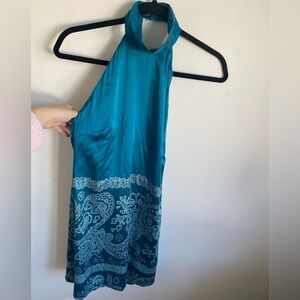 New Guess by Marciano Silk Halter Mini Dress in Blue Bandana Print • S Small